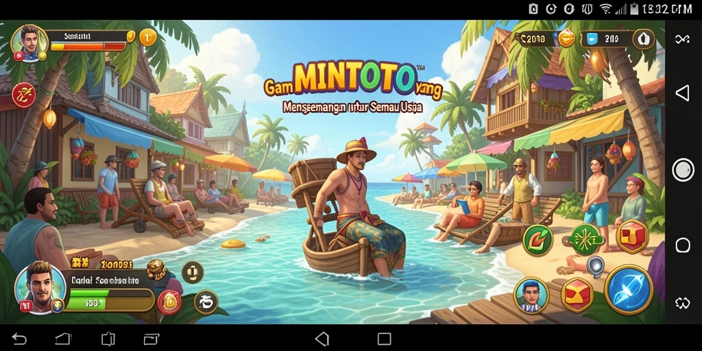 Screenshot gameplay MINTOTO yang ceria dan penuh warna.