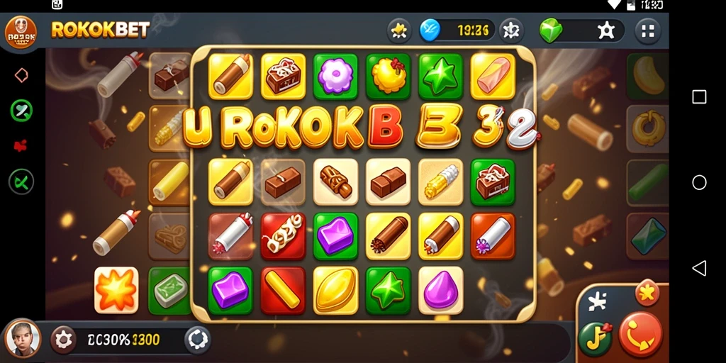 Tampilan gameplay <strong>ROKOKBET</strong> yang menarik dengan elemen match-3 yang berwarna-warni.