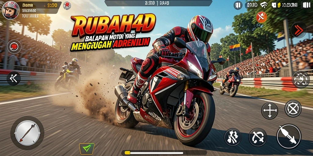 Tampilan gameplay seru dari RUBAH4D di trek balapan motor.